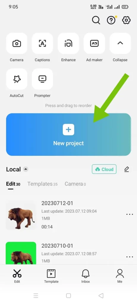 Preview a new project and tap on “New project”.